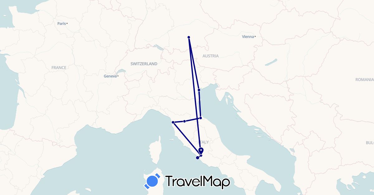 TravelMap itinerary: driving in Germany, Italy, San Marino (Europe)